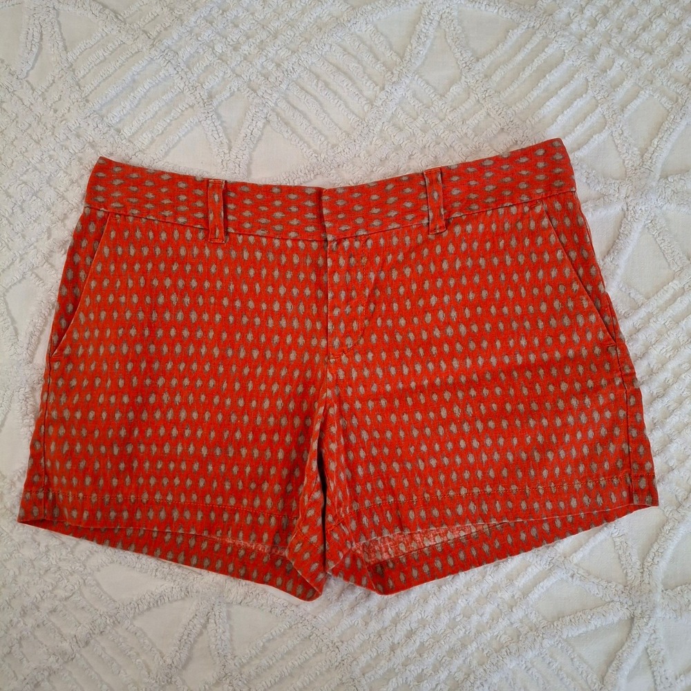 Ann Taylor LOFT‎ 4 Chino Womens Shorts Orange Tan Ikat Linen Cotton Mid Rise
